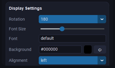 Custom display settings panel configured for the mini hardware